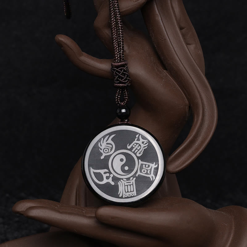 Obsidian Kette mit Yin Yang Anhänger, schwarzer Naturstein Halskette