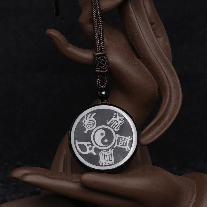 Obsidian Kette mit Yin Yang Anhänger, schwarzer Naturstein Halskette
