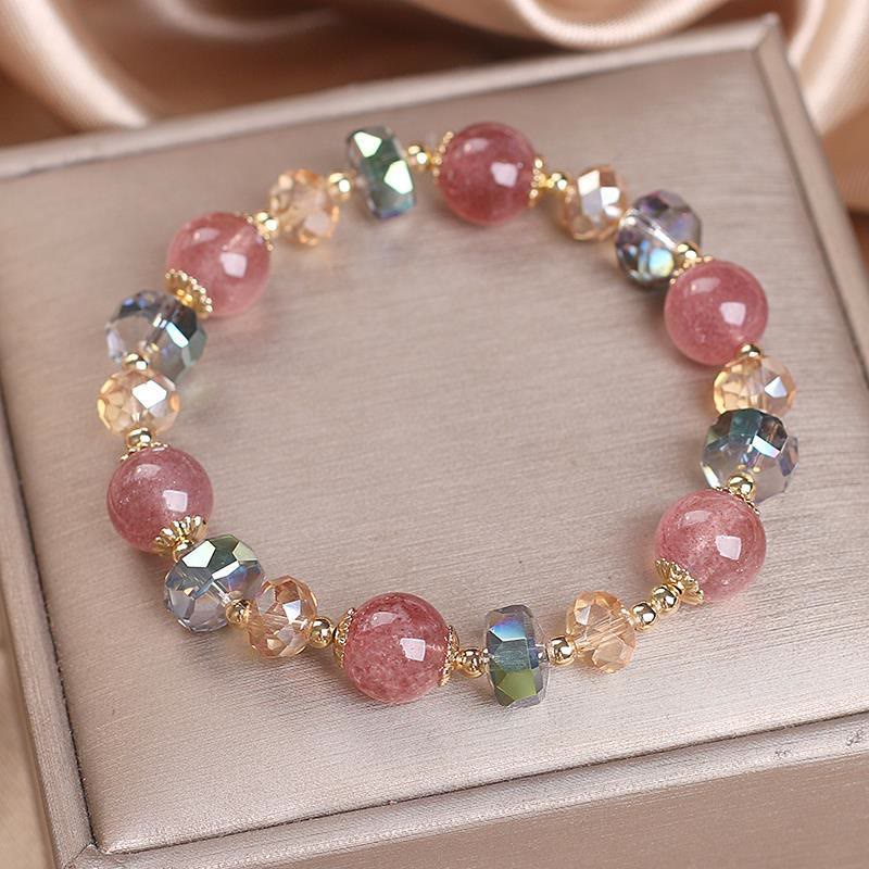 Armband Erdbeerquarz Kristall mit facettierten Perlen rosé Gold elegant