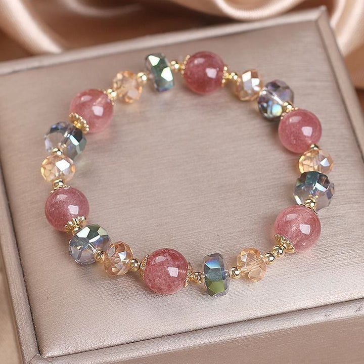 Armband Erdbeerquarz Kristall mit facettierten Perlen rosé Gold elegant