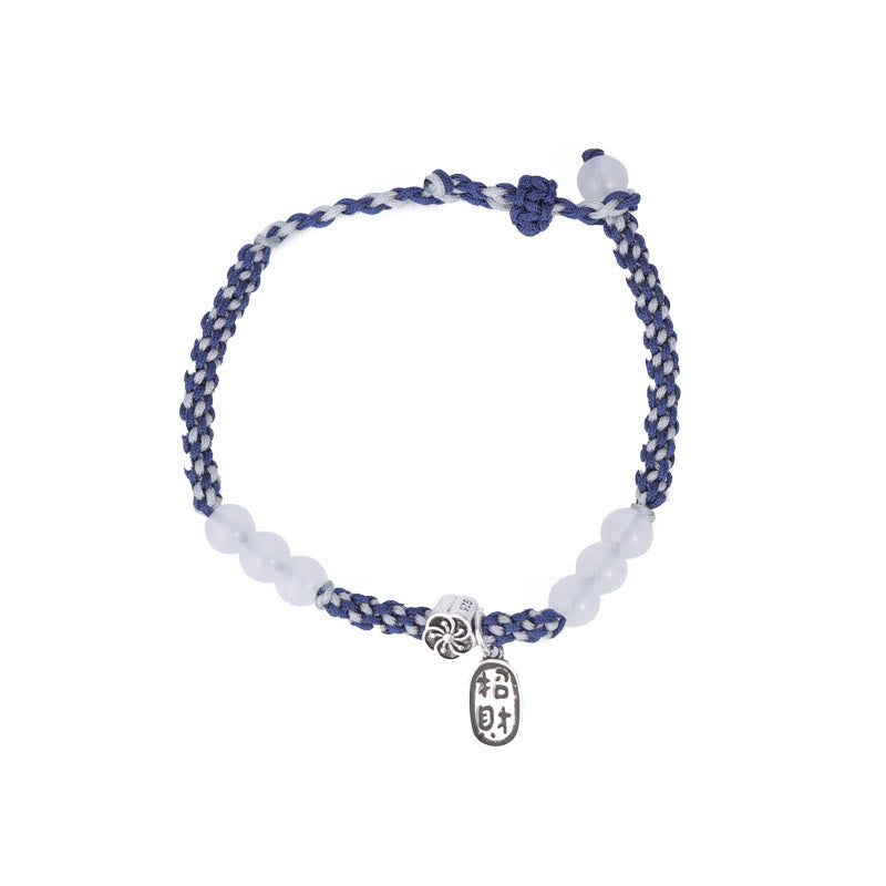 Armband Glücklich Glück mit blauen Schnüren und weißen Steinen