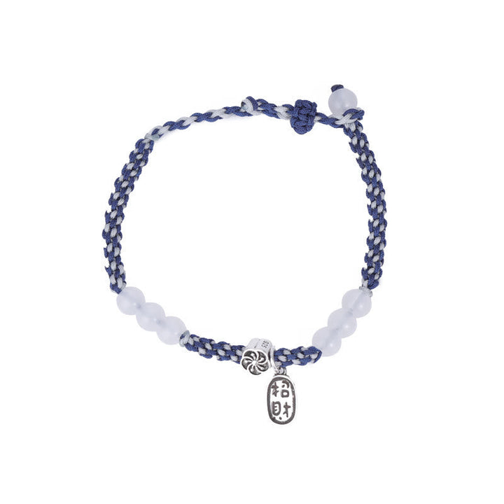 Armband Glücklich Glück mit blauen Schnüren und weißen Steinen