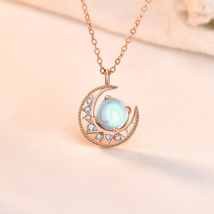 Mondstein Mond Anhänger Kette Roségold Zirkonia
