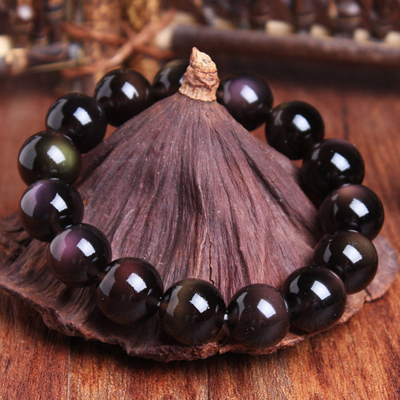 Armband Regenbogen Obsidian – Positivität schwarze Perlen Naturstein elegant