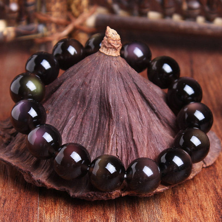 Armband Regenbogen Obsidian – Positivität schwarze Perlen Naturstein elegant