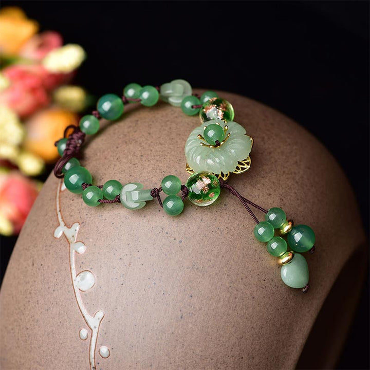 Armband Grüner Jade Glück Blume Anhänger