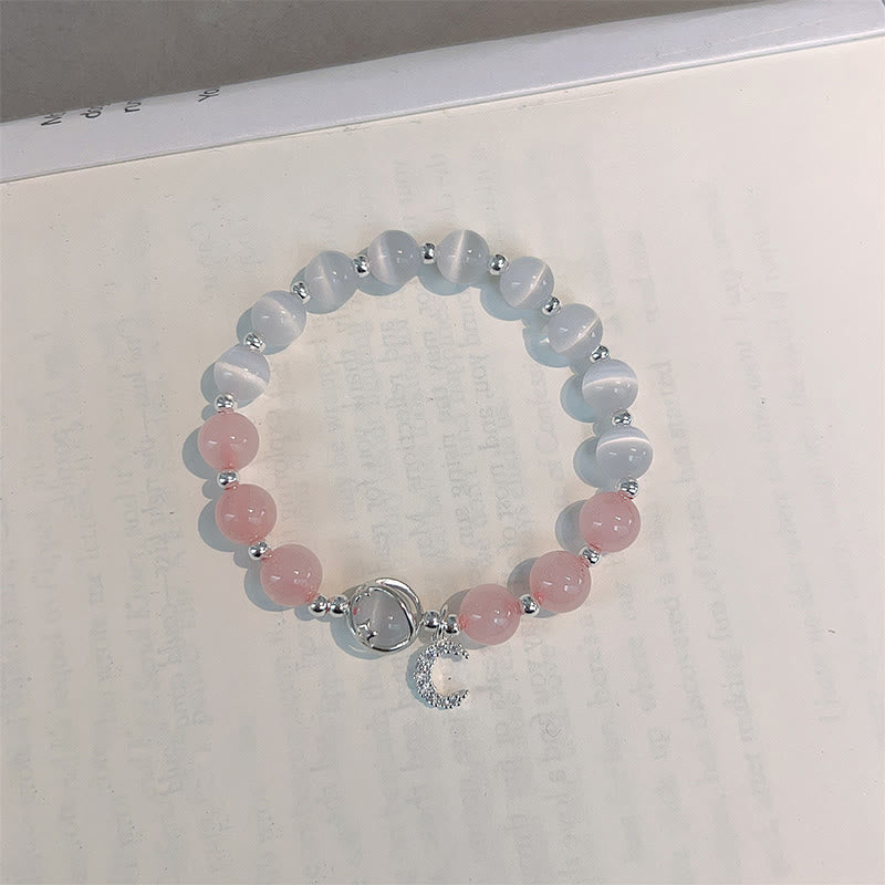 Armband Kristall Mond – Liebe rosa weiß Naturstein Perlen Charm