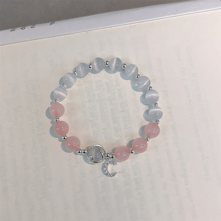 Armband Kristall Mond – Liebe rosa weiß Naturstein Perlen Charm