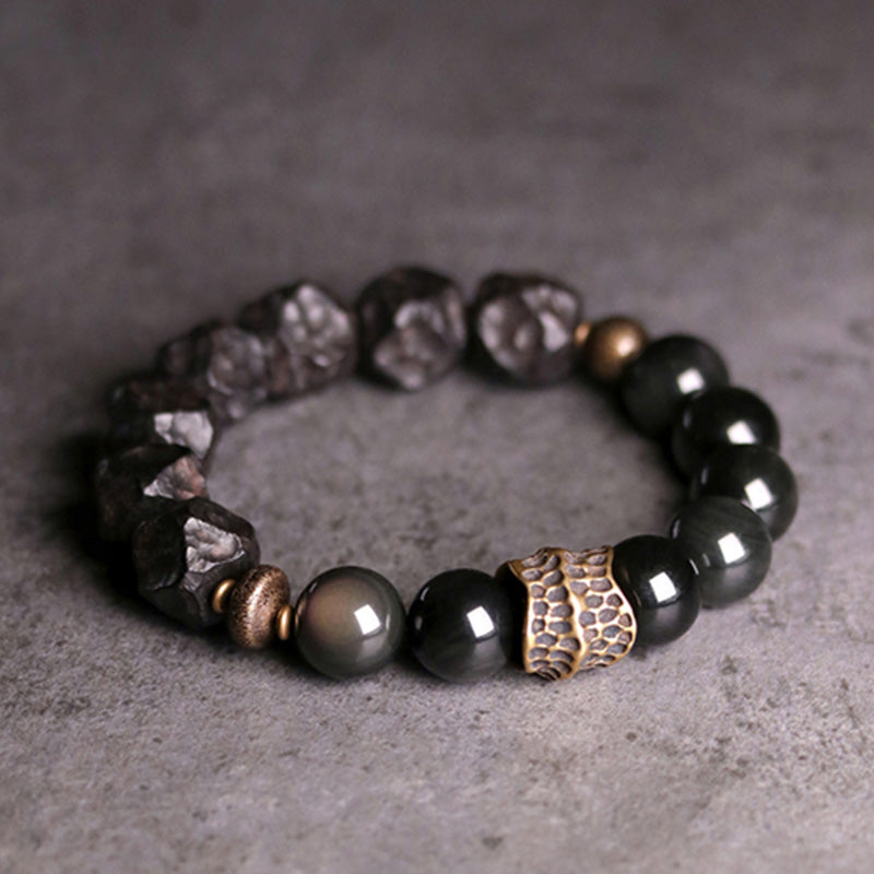 Armband Schwarzer Obsidian Kupfer Paar Stärke elegantes Design Naturstein