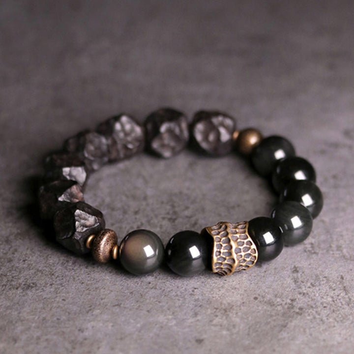 Armband Schwarzer Obsidian Kupfer Paar Stärke elegantes Design Naturstein