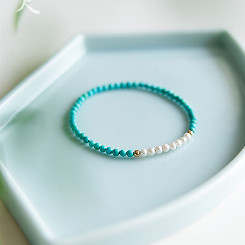 Türkis Perlen Armband mit Süßwasser Perlen elastisch 925 Silber