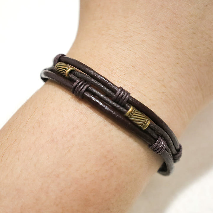 Armband Leder Braun Vintage Mehrreihig Kordel