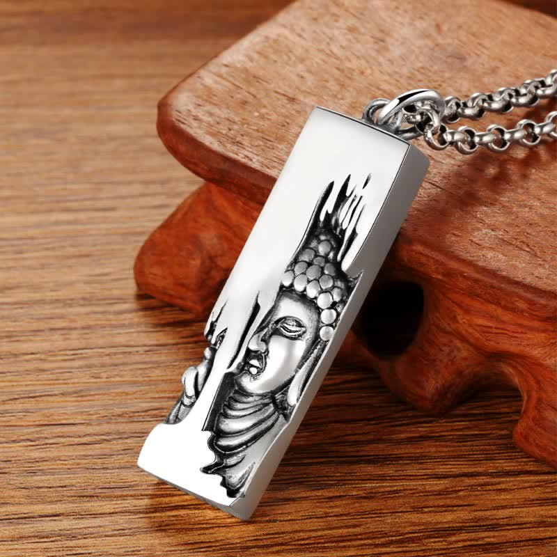 Silberne Kette mit Buddha Anhänger Tathagata Kraft Schutz Motiv