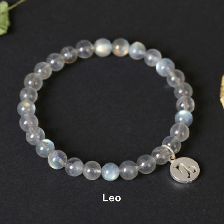 Armband Mondstein Mond Leo Sternzeichen elastisch Perlen silber Charm