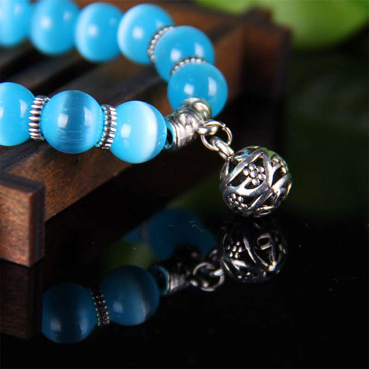 Blaues Armband Katze – Glück mit silbernem Anhänger elegant
