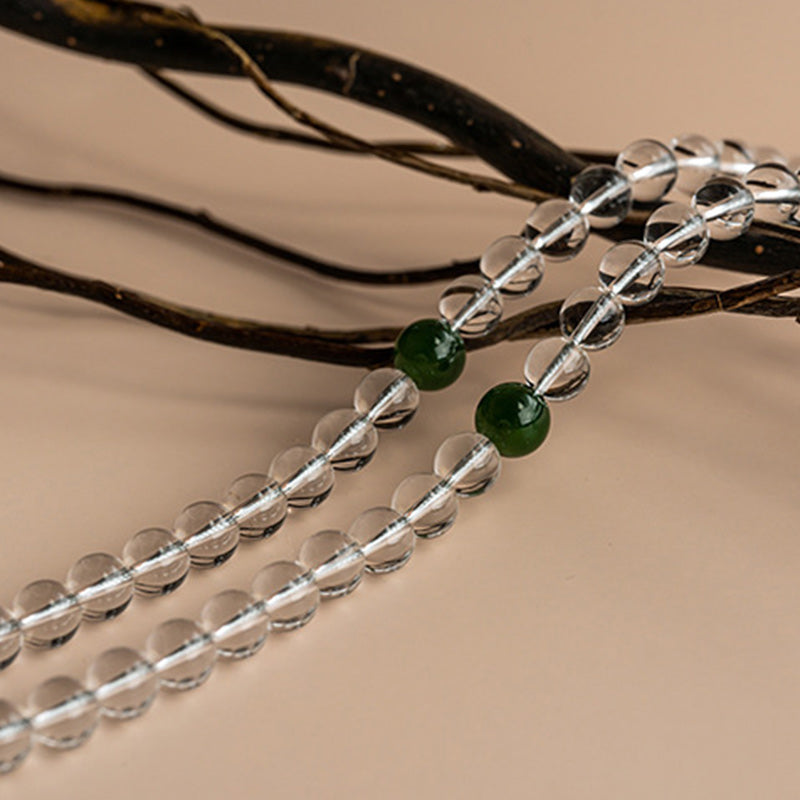 Mala 108 Perlen Weißer Kristall Jade grüne Akzentperlen Armband
