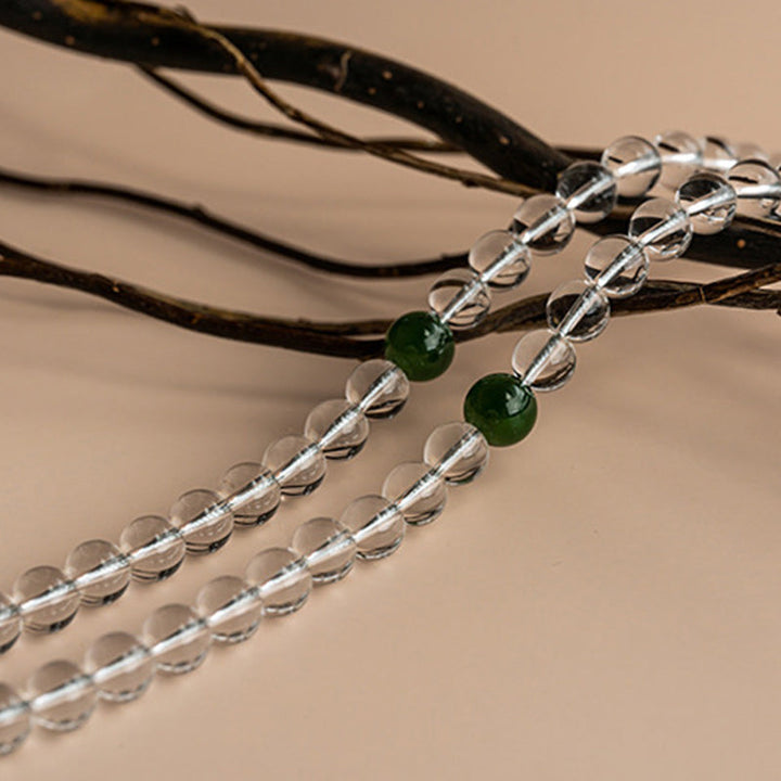 Mala 108 Perlen Weißer Kristall Jade grüne Akzentperlen Armband