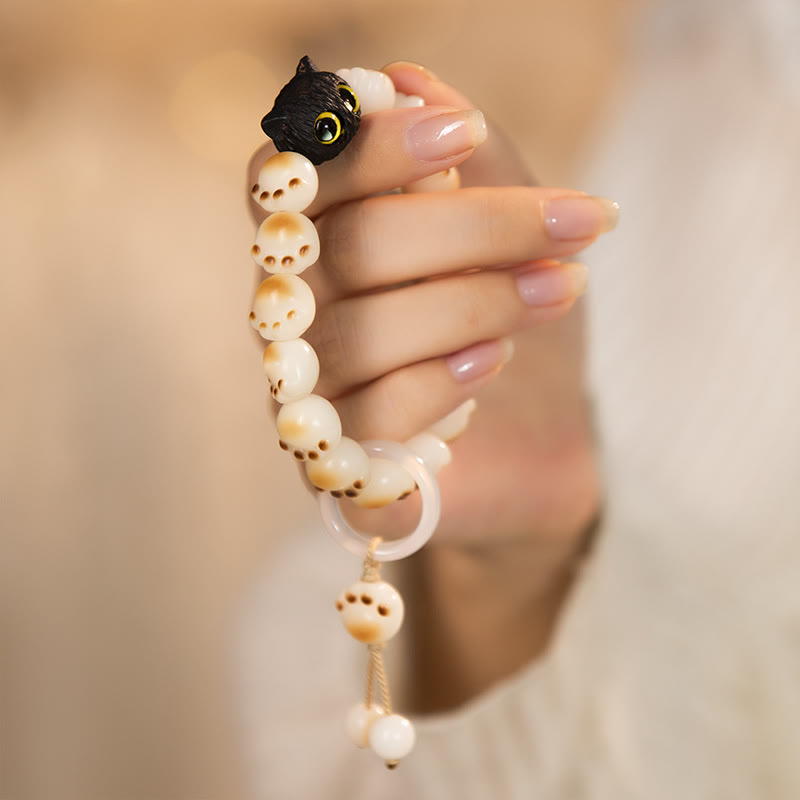 Armband Sandelholz Bodhi Katze schwarze Perle Glück Liebe elastisch Handgelenk
