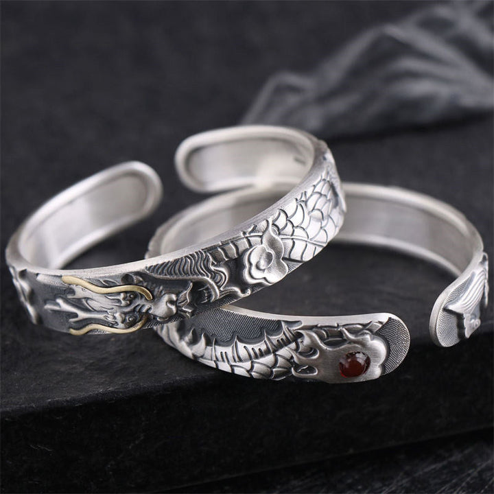 Armband 925 Silber Drachen mit Rotem Stein Schutz Stärke Handgelenk