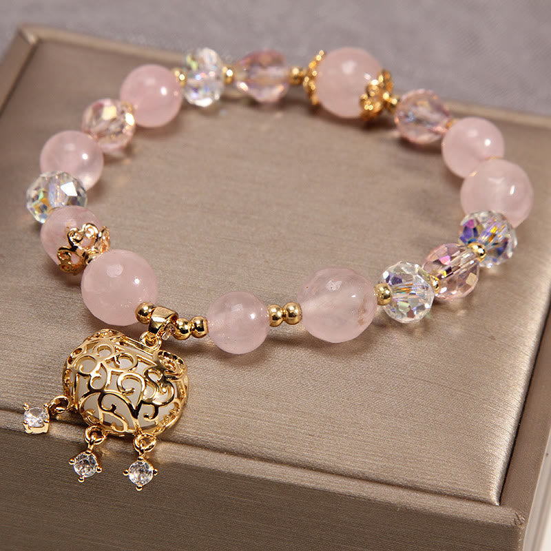 Armband Kristall – Schutz Rosenquarz Gold Perlen elegant glänzend