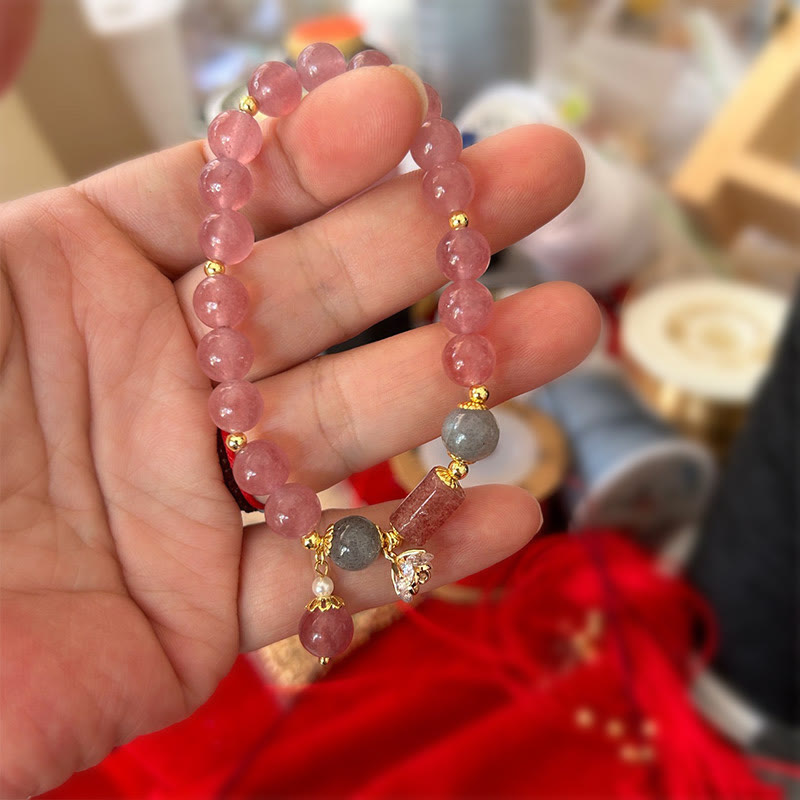 Armband Erdbeerquarz – Segen rosa Perlen Naturstein elegant