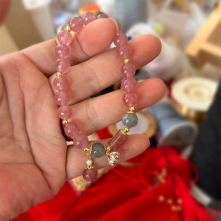 Armband Erdbeerquarz – Segen rosa Perlen Naturstein elegant