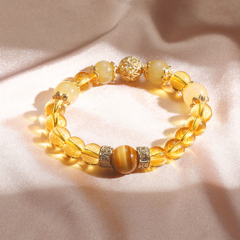 Armband Citrin – Wohlstand mit goldenen Perlen und Tigerauge Stein