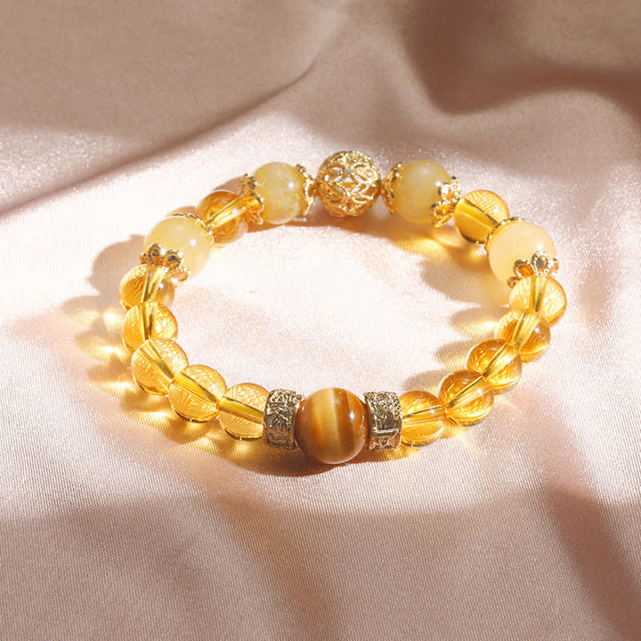 Armband Citrin – Wohlstand mit goldenen Perlen und Tigerauge Stein