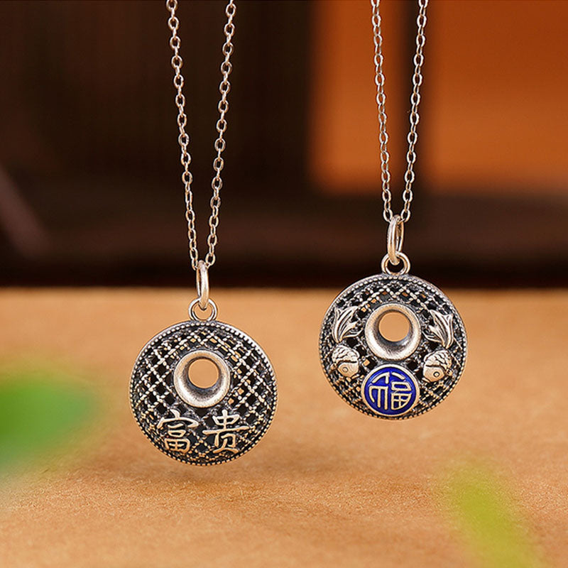 Zwei Anhänger Lotus Fu Symbol Silber Schmuck Kette