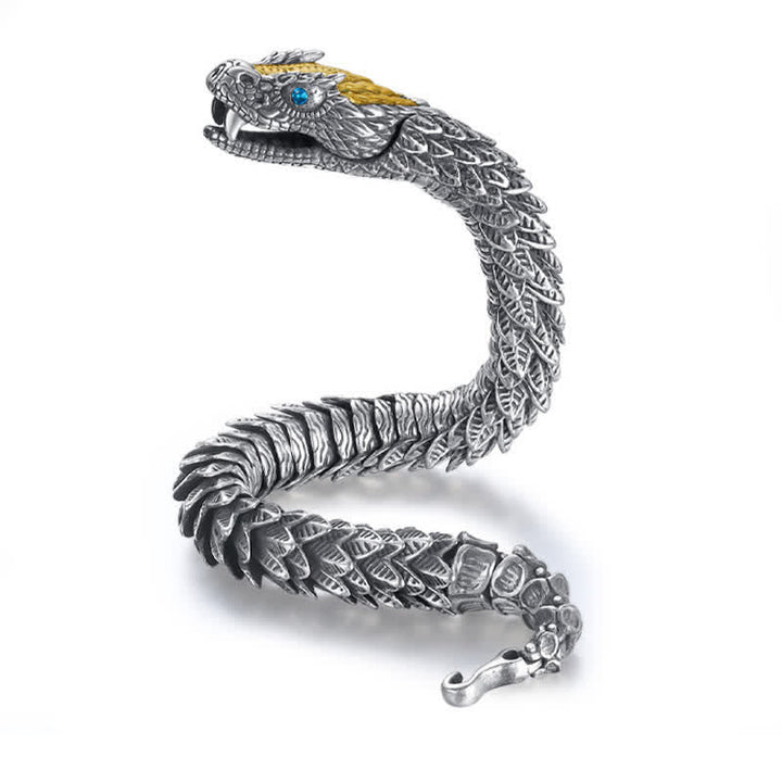 Armband Drachen Silber detailliert mit blauen Augen Schutzarmband