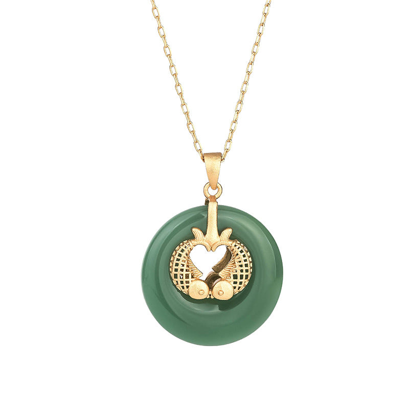 Anhänger Kette Cyan-Jade Koi Glück Gold