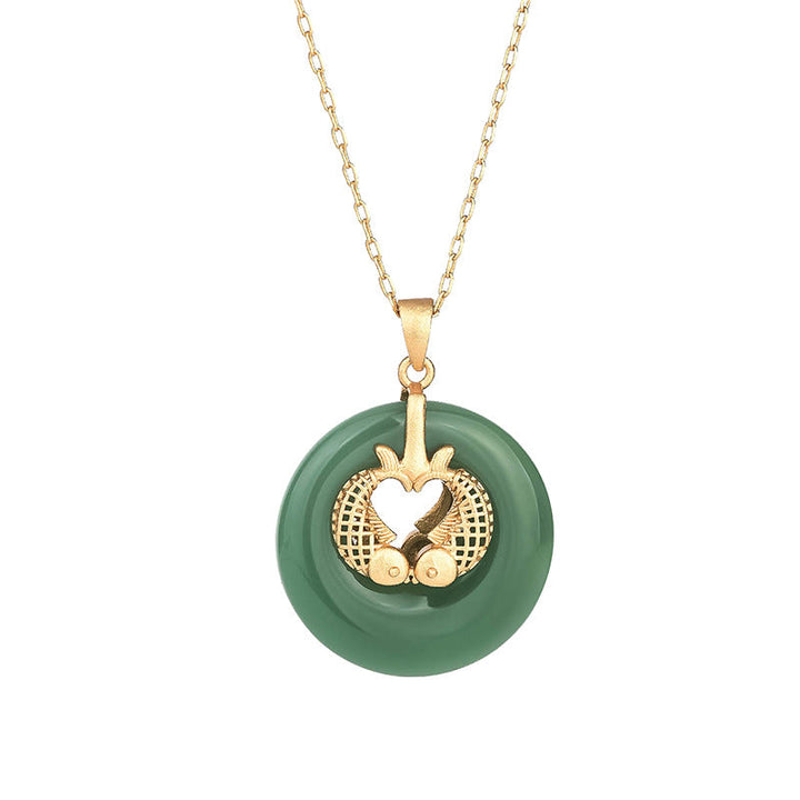 Anhänger Kette Cyan-Jade Koi Glück Gold