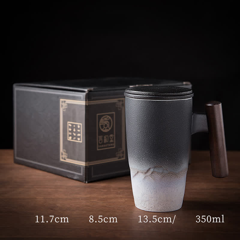 Japanische Teetasse Berg Meer Keramik Vintage Schwarz-Weiß 350 ml