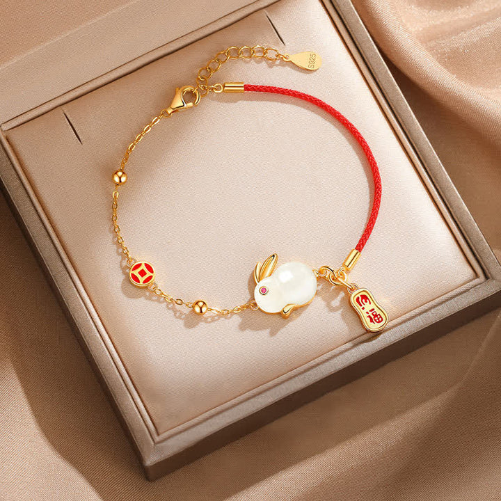 Armband Weißer Jade Hase Rotfaden & Fröhlichkeit