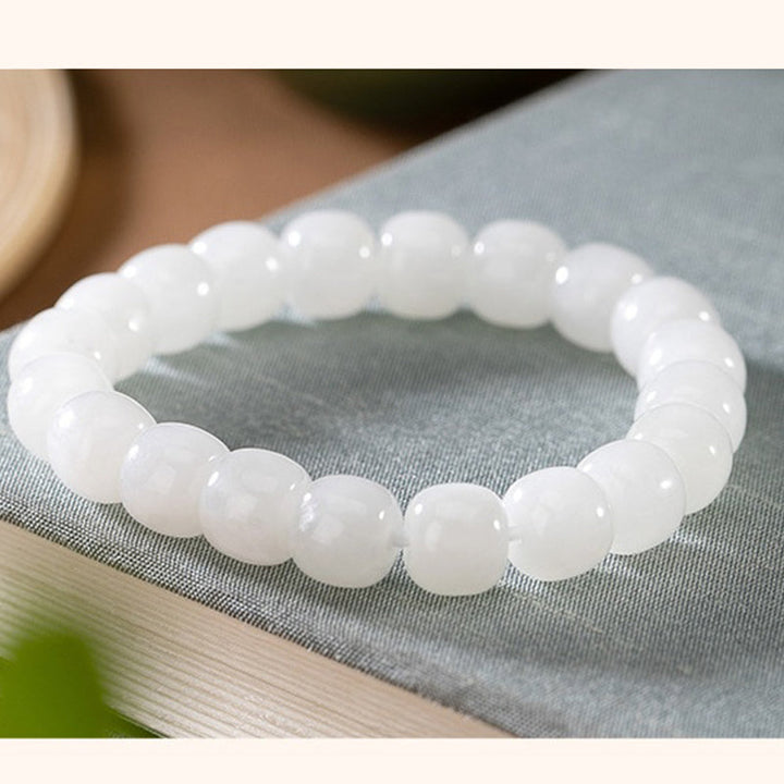 Armband Weiße Jade – Glück & Segen elastisch Naturstein Perlen glänzend