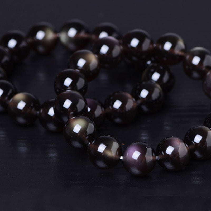 Armband Regenbogen Obsidian – Positivität schwarze glänzende Perlen elastisch