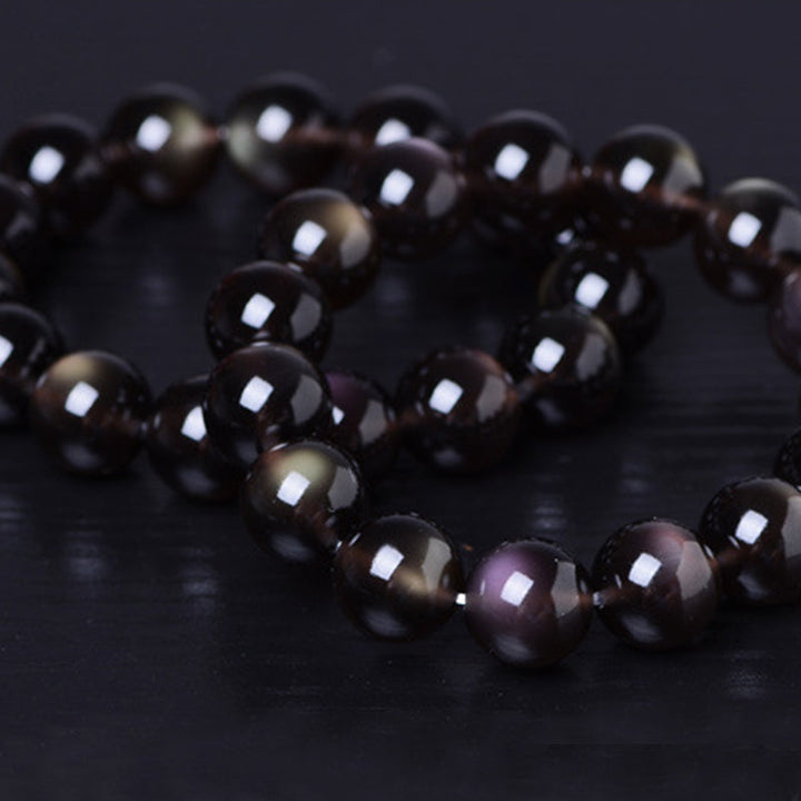 Armband Regenbogen Obsidian – Positivität schwarze glänzende Perlen elastisch