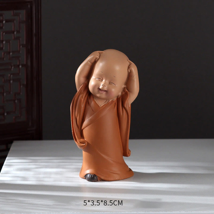Kleiner Buddha Figur Mönch Harz Kopf kratzender Mönch