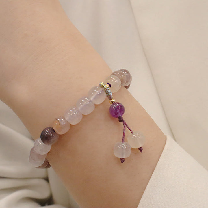 Jade Armband Wohlstand Stärke mit lila Amethyst Stein elegantes Design Handgelenk