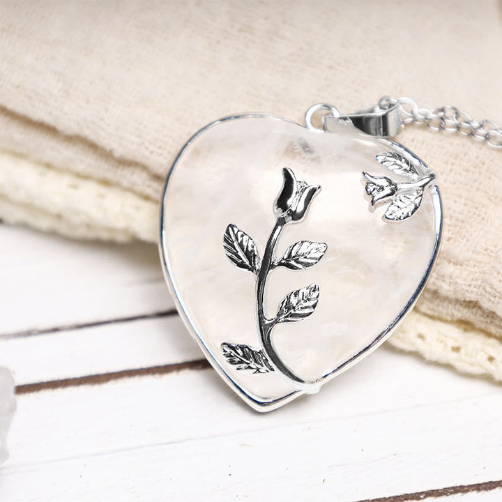 Aventurin Herz Kette Blume Gravur silber elegant Naturstein Schmuck