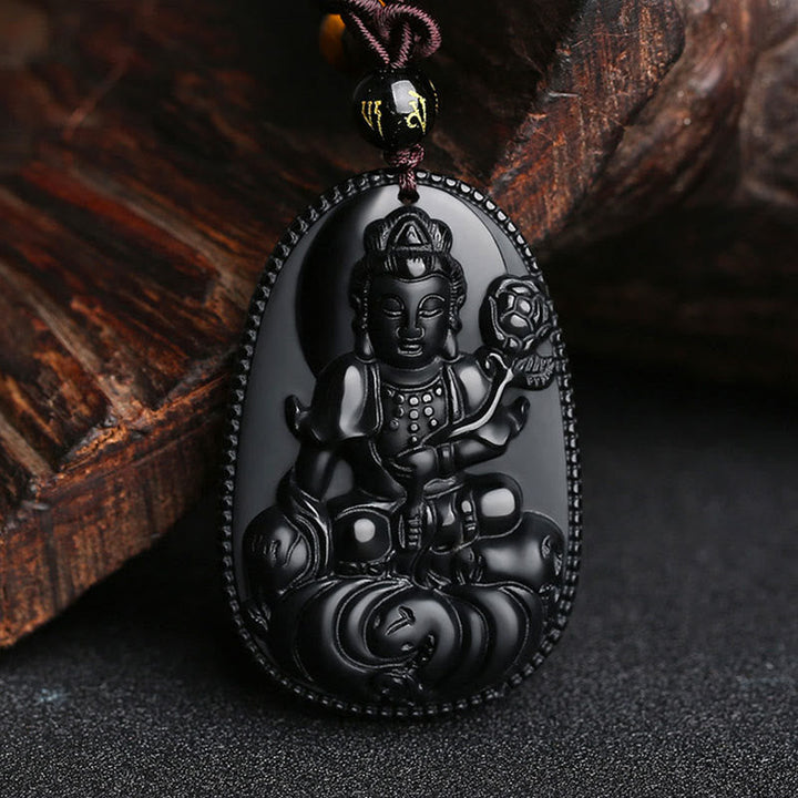 Obsidian Anhänger Buddha Kette Geburtsbuddha Schutzstein