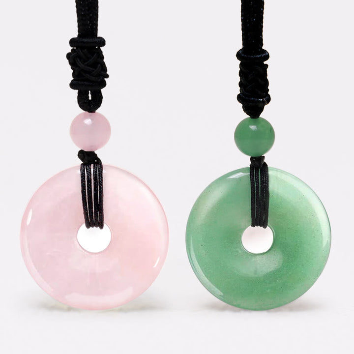 Kette Rosenquarz Jade Münze Anhänger Glück Heilung Naturstein Schmuck