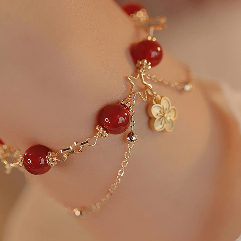 Armband Roter Achat Stern – Ruhe am Handgelenk mit Blumencharm