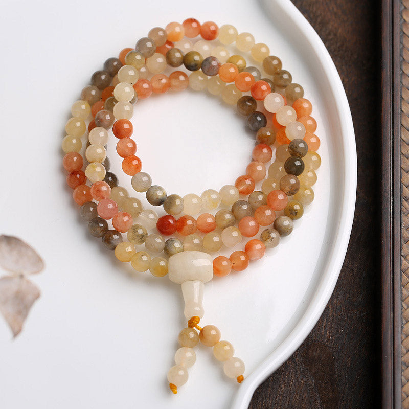 Mala 108 Perlen Roter Achat Armband Naturstein Orange Braun Weiß