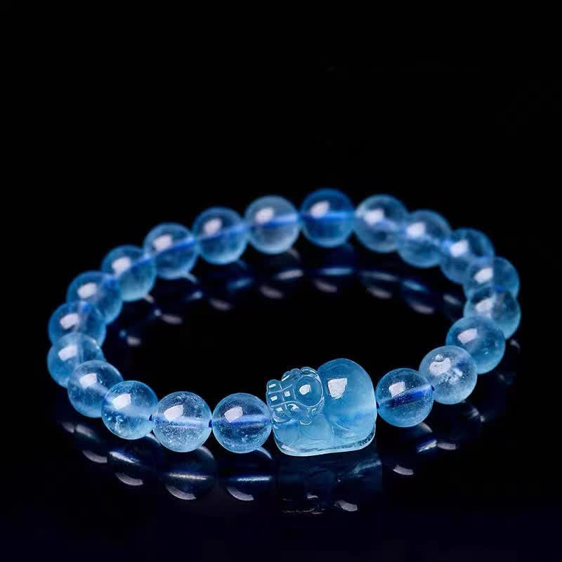 Armband Aquamarin Pixiu – Heilung blaue Perlen Naturstein elastisch