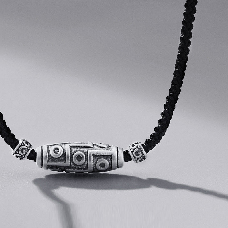 Kette 999er Silber Dzi-Auge Sterlingsilber Schutz schwarz geflochten