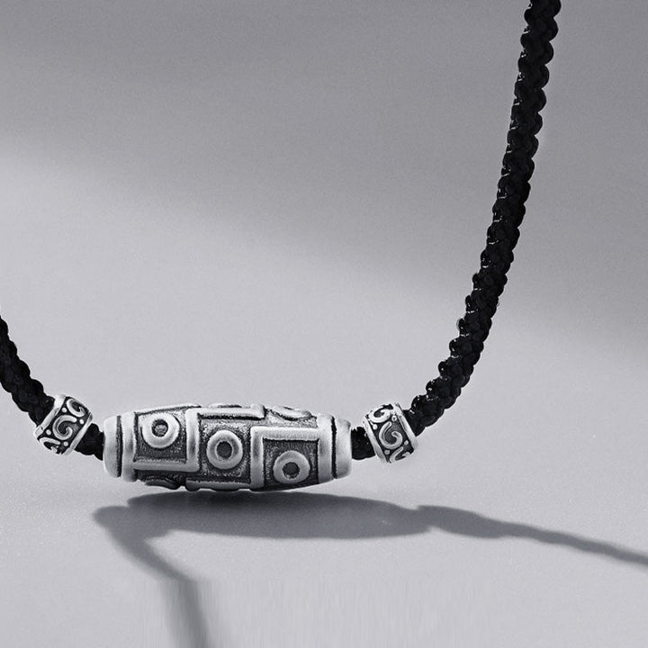Kette 999er Silber Dzi-Auge Sterlingsilber Schutz schwarz geflochten