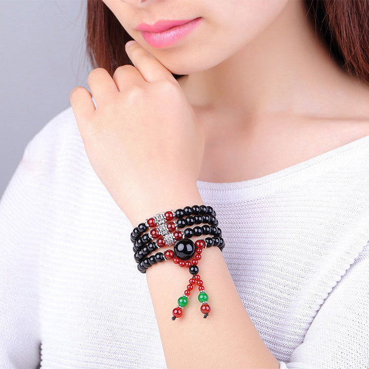 Mala 108 Perlen Schwarzer Obsidian Tigerauge