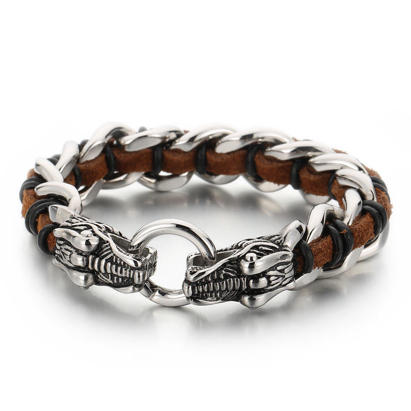 Armband Drachen Leder Silber Verschluss Schutz Glück Balance Handgelenk
