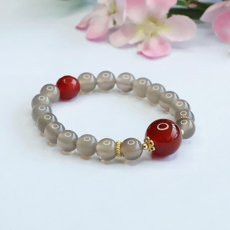 Armband Roter Achat mit grauem Stein elastisch elegant Harmonie